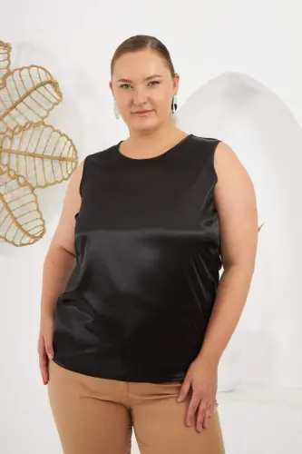 Büyük Beden Saten Atlet Siyah - 2