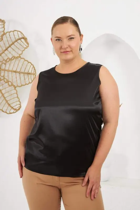 Büyük Beden Saten Atlet Siyah - 2