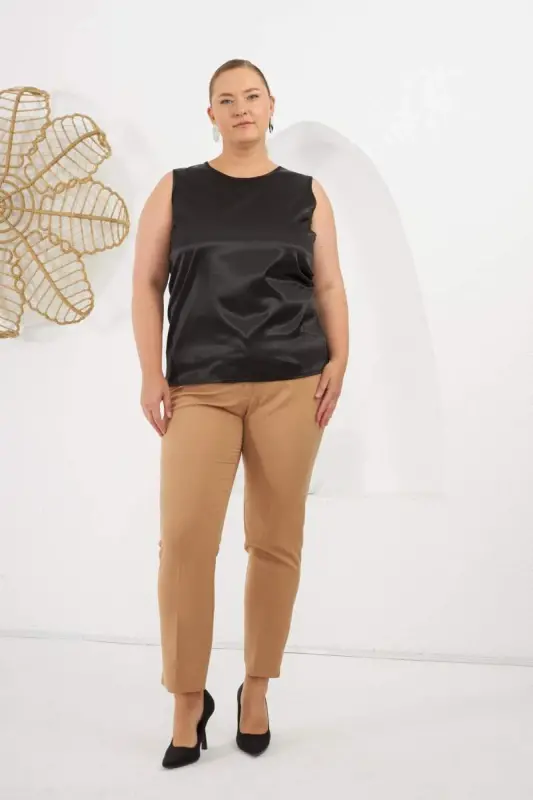 Büyük Beden Saten Atlet Siyah - 4