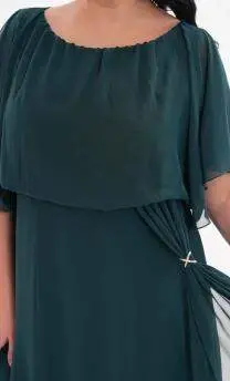 Büyük Beden Şifon Esnek Likralı Uzun Abiye KL3114 Elbise Yeşil - 4