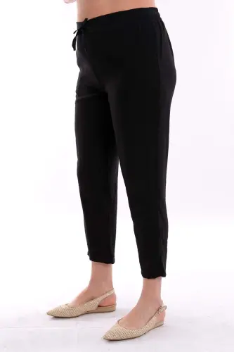 Büyük Beden Siyah Beli Lastikli Pantolon - 5