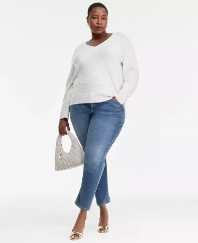 Plus Size Slim Tech Rolled-Cuff Boyfriend Jeans, Created for Modazone - Medium Indigo - 4