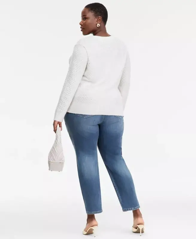Plus Size Slim Tech Rolled-Cuff Boyfriend Jeans, Created for Modazone - Medium Indigo - 6