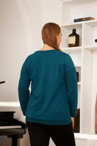 Büyük Beden Taş Baskılı Sweatshirt Petrol - 6