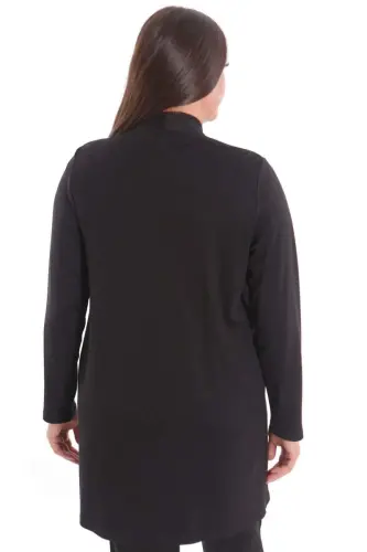 Büyük Beden Taş Baskılı Uzun Siyah Hırka - 9