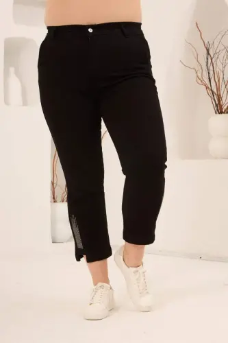 Büyük Beden Taş Detay Denim Pantolon Siyah - 4