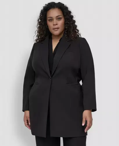 Plus Size One-Button Blazer - Black - 3
