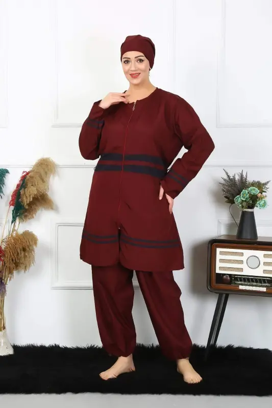 Büyük Beden Tesettür Mayo 7XL-8XL-9XL-10XL Bordo 55010 - 3