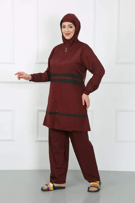 Büyük Beden Tesettür Mayo Bordo 44020 - 3