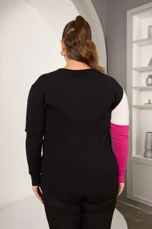 Büyük Beden Triko Garnili Kazak Fuşya - 6