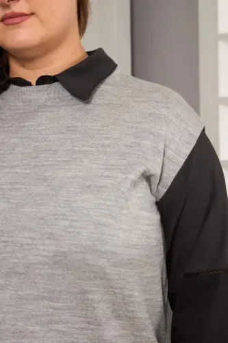 Büyük Beden Triko Süveter A.Gri - 3