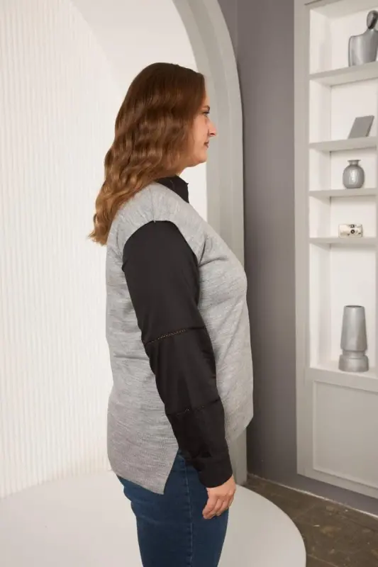 Büyük Beden Triko Süveter A.Gri - 4