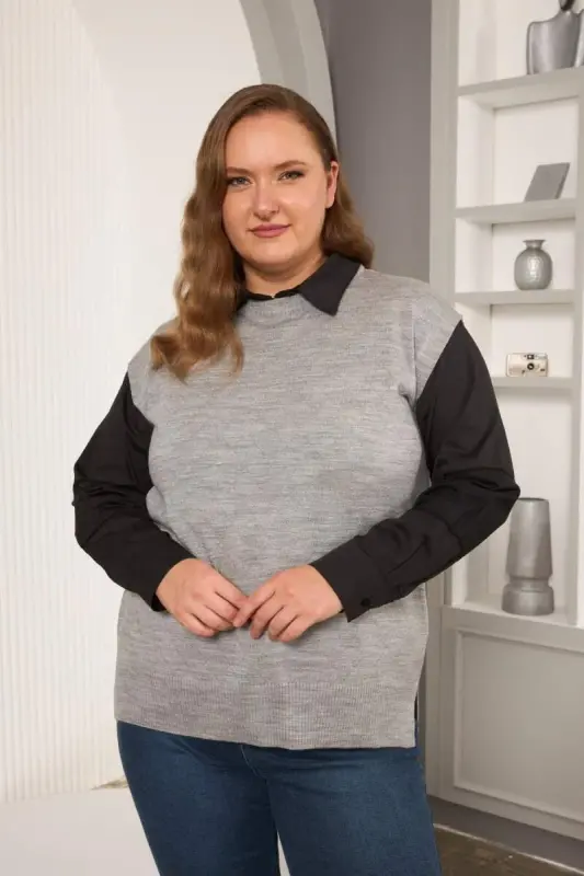 Büyük Beden Triko Süveter A.Gri - 1