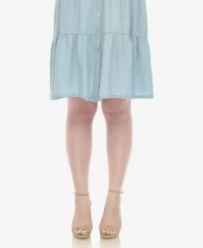 Plus Size Long Sleeve Tiered Midi Shirt Dress - Denim Blue - 4