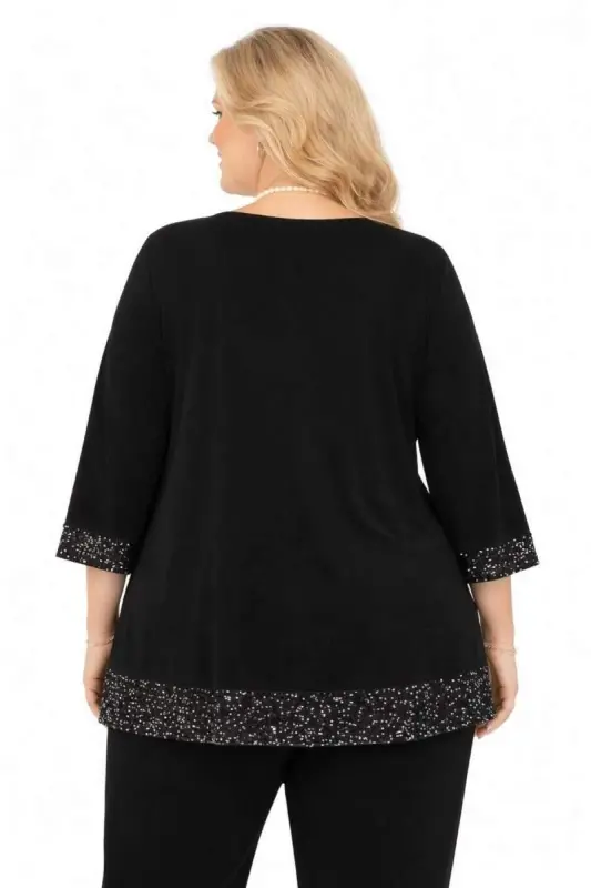 Büyük Beden V Yaka Payet Detaylı Uzun Abiye Tunik – Şık Davet ve Özel Gün Tuniği (40-62 Beden) ND4036 - 2