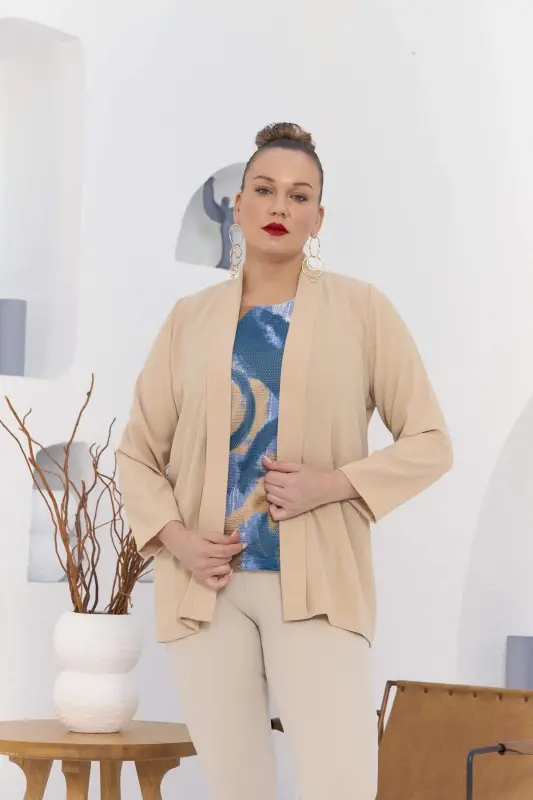 Büyük Beden Vizon Ceket Atlet İkili Takım - 1