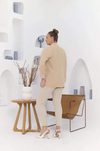 Büyük Beden Vizon Ceket Atlet İkili Takım - 5