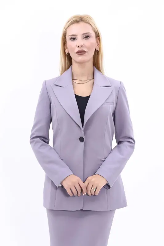 Büyük Beden - Yakalı Klasik Ceket-Antrasit - Antrasit - 4