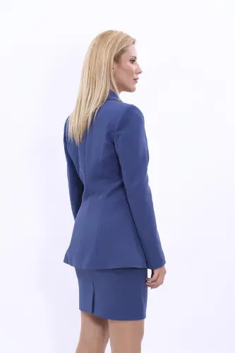 Büyük Beden - Yakalı Klasik Ceket-İndigo-İndigo - 4