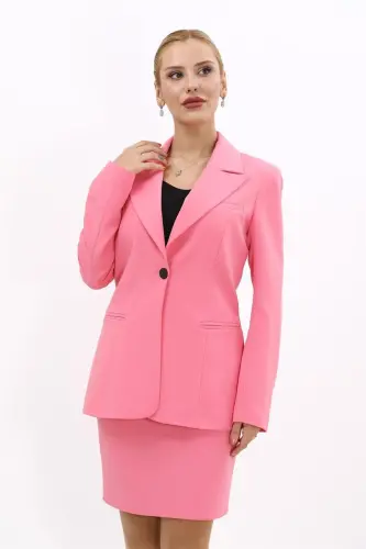 Büyük Beden - Yakalı Klasik Ceket-Pembe-Pembe - 1