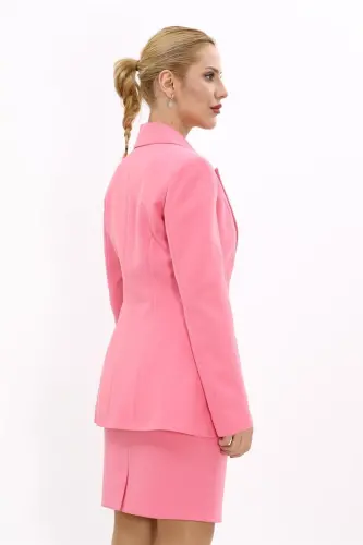 Büyük Beden - Yakalı Klasik Ceket-Pembe-Pembe - 5