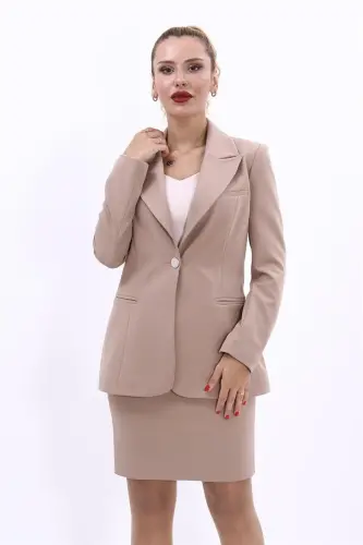Büyük Beden - Yakalı Klasik Ceket-Taş - Taş - 4