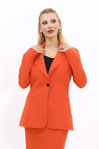 Büyük Beden - Yakalı Klasik Ceket-Turuncu-Turuncu 