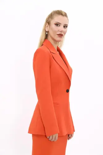 Büyük Beden - Yakalı Klasik Ceket-Turuncu-Turuncu - 4