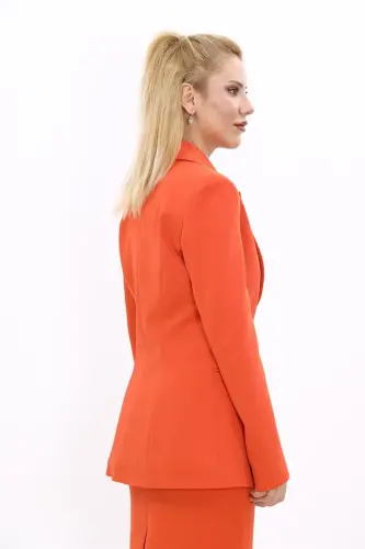 Büyük Beden - Yakalı Klasik Ceket-Turuncu-Turuncu - 3