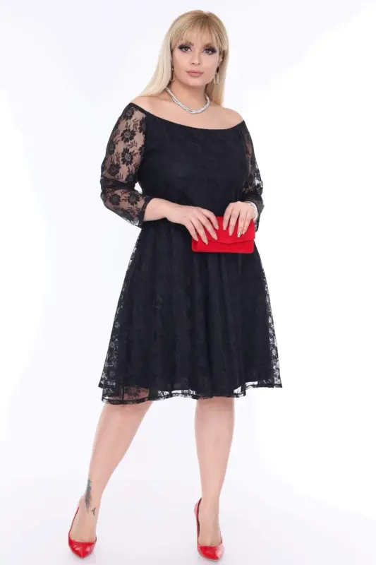 Büyük Beden Yakası Komple İç Lastikli Abiye Mezuniyet Elbisesi PNR8400 - BÜYÜKBEDENIZ