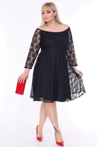 Büyük Beden Yakası Komple İç Lastikli Abiye Mezuniyet Elbisesi PNR8400 - BÜYÜKBEDENIZ (1)