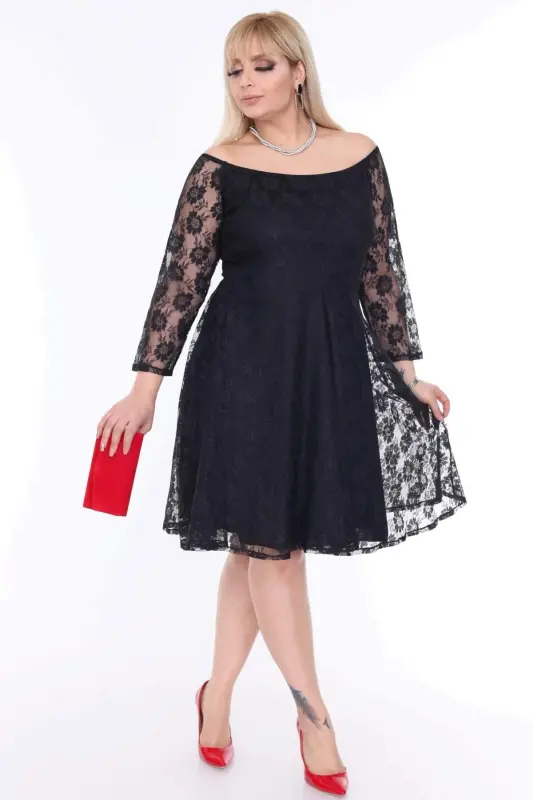 Büyük Beden Yakası Komple İç Lastikli Abiye Mezuniyet Elbisesi PNR8400 - 2