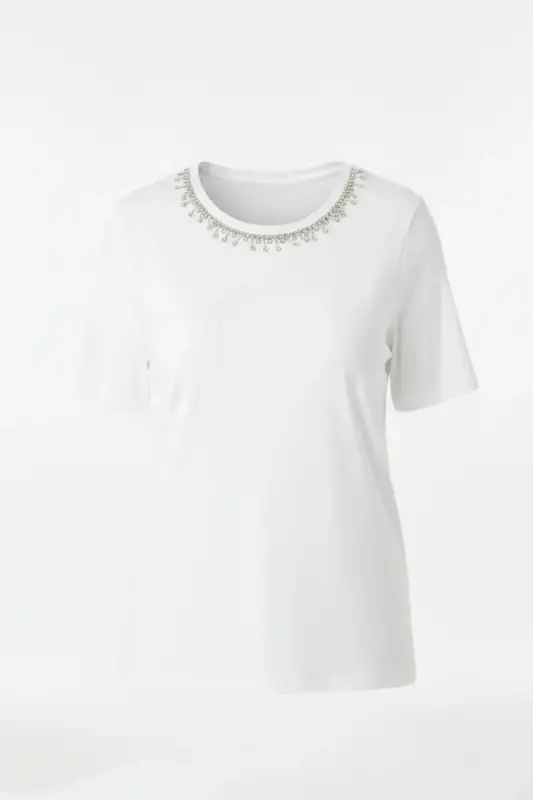 Büyük Beden Yakası Kristal Taş İşlemeli T-shirt - 6
