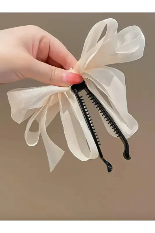 Büyük boy fiyonklu muz toka-şifon ekru - 2