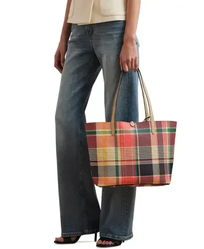 Faux-Leather Reversible Tote Bag-Sand Dune/sunset Plaid - Lauren Ralph Lauren (1)