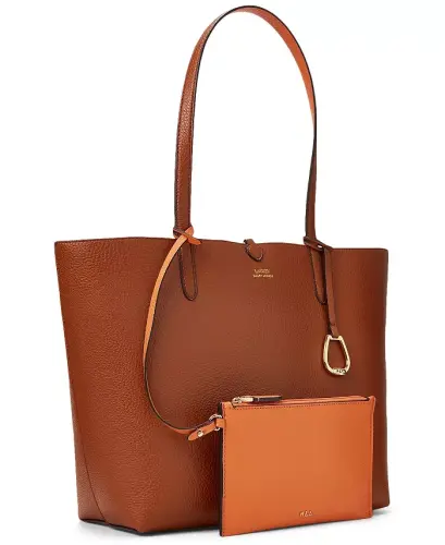 Faux-Leather Large Reversible Tote Bag - Lauren Tan/Orange/Gold 