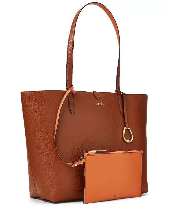 Faux-Leather Large Reversible Tote Bag - Lauren Tan/Orange/Gold - 1
