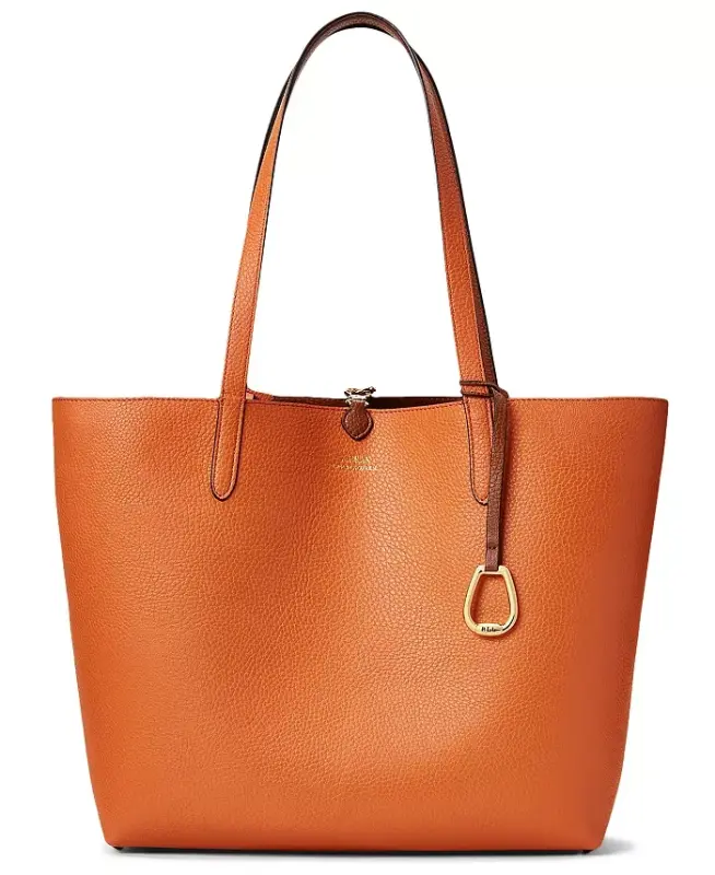 Faux-Leather Large Reversible Tote Bag - Lauren Tan/Orange/Gold - 3