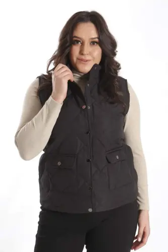 Büyük Çıt Çıt Düğmeli Kapitone Siyah Yelek - 7