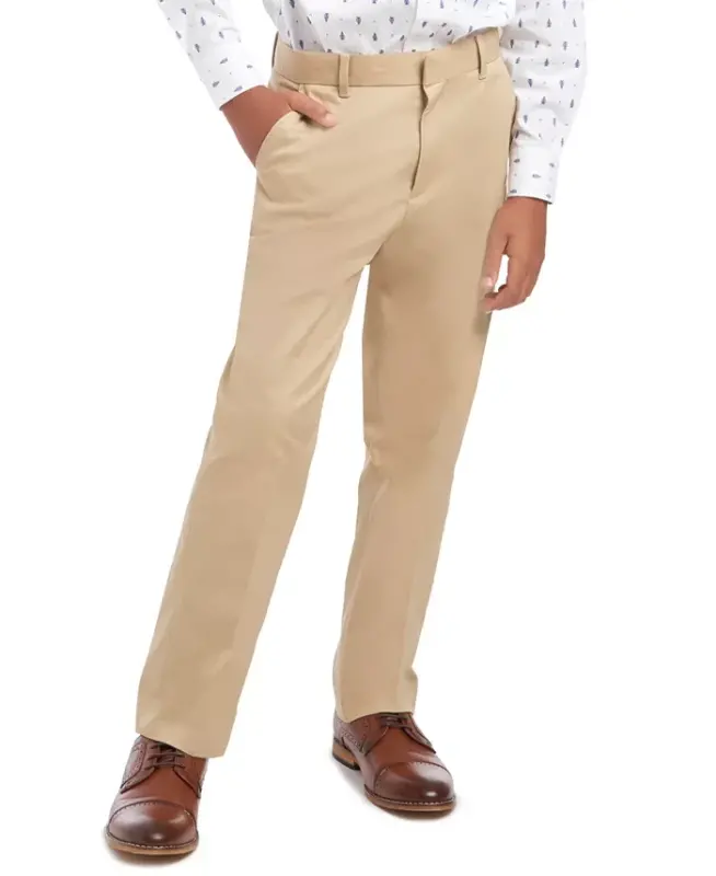 Big Boys Front Pressed Crease Fine Twill Machine Washable Pants - Khaki - TOMMY HILFIGER