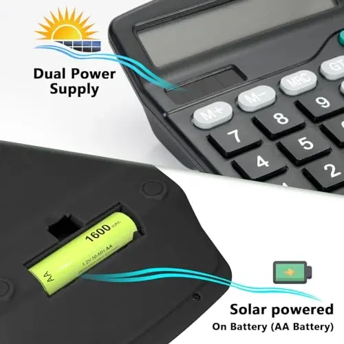 DANRONG Desktop Calculator with Big Buttons, Dual Power Source, Solar and Battery, Large Display Screen - Perfect for Office, Teachers, and Students (Black) - 3