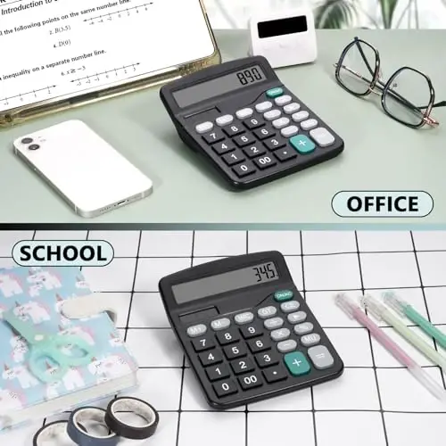 DANRONG Desktop Calculator with Big Buttons, Dual Power Source, Solar and Battery, Large Display Screen - Perfect for Office, Teachers, and Students (Black) - 5