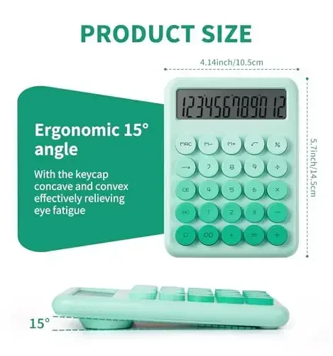 Desk Cute Green Calculator with Big Buttons, Calculators Desktop, 12 Digit with Large LCD Display, Basic Standard Calculator,Mechanical Switch Aesthetic Calculators Office Supplies for Home and School - 2