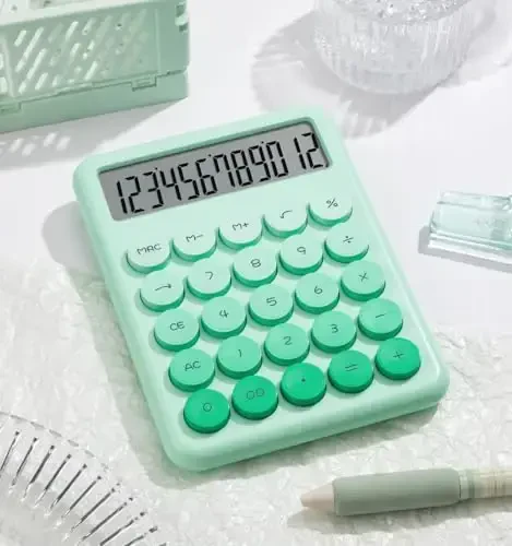 Desk Cute Green Calculator with Big Buttons, Calculators Desktop, 12 Digit with Large LCD Display, Basic Standard Calculator,Mechanical Switch Aesthetic Calculators Office Supplies for Home and School - 5