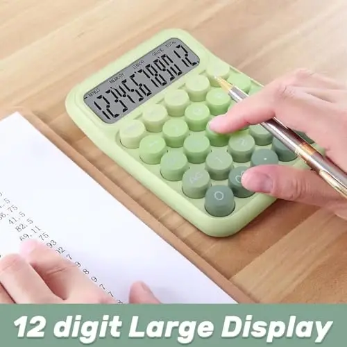 Mechanical Switch Calculator with Big Buttons, 12 Digits, Large LCD Display, Cute Pink Desktop Calculator, Aesthetic School Supplies for Office, School, Home & Business Use, Automatic Sleep (Blue) - 2