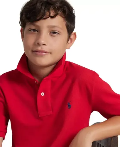 8-20 Boys' Cotton Mesh Logo Polo Shirt - Red - 2