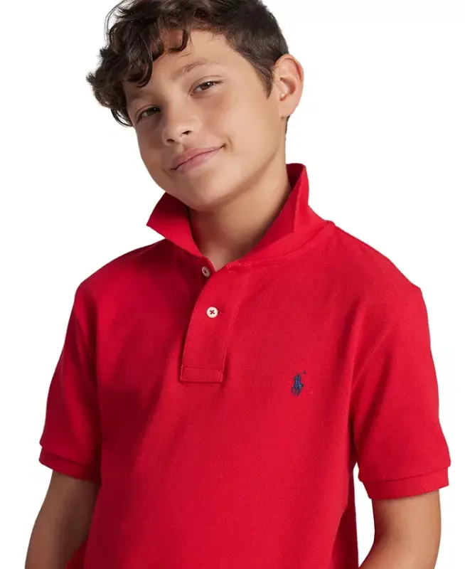 8-20 Boys' Cotton Mesh Logo Polo Shirt - Red - 3