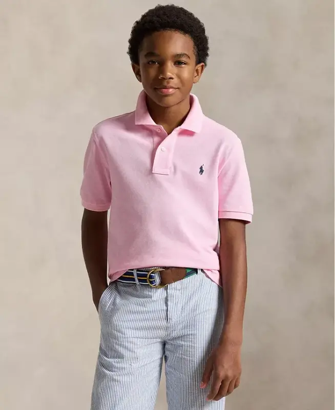 8-20 Boys' Cotton Mesh Logo Polo Shirt - Carmel Pink - 1