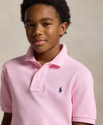 8-20 Boys' Cotton Mesh Logo Polo Shirt - Carmel Pink - 3