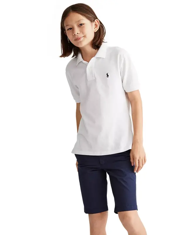 8-20 Boys' Cotton Mesh Logo Polo Shirt - White - POLO RALPH LAUREN